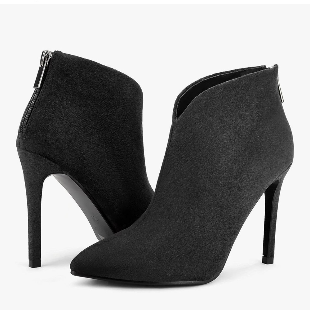 Greatonu Sleek Black High heel boots sexy  stiletto v shape ankle booties size11